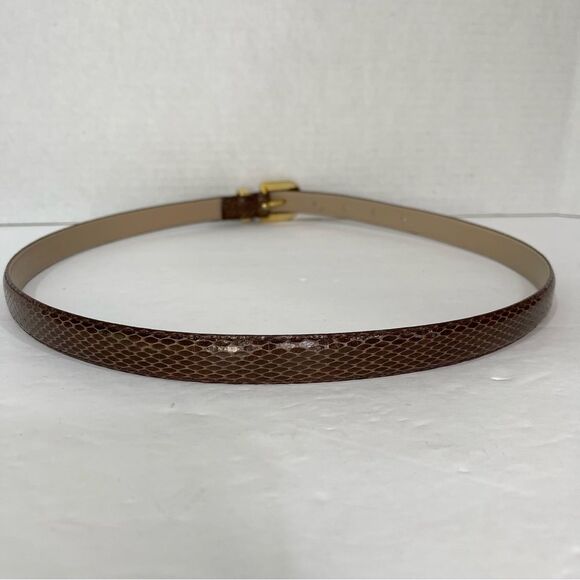 VTG Skinny Genuine Snake Skin Brown Belt Gold Buckle Chic Dressy Textured Size L - Picture 6 of 11